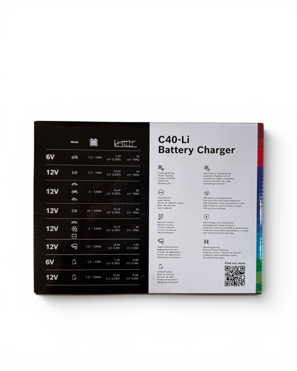 Bosch C40-Li Batterieladegerät 0 189 921 040 Autobatterie-Ladegerät für 6 V / 12 V Blei-Säure-, AGM-, EFB-, Gel-, SLI- Batterien 12 V Lithium- LiFePO4